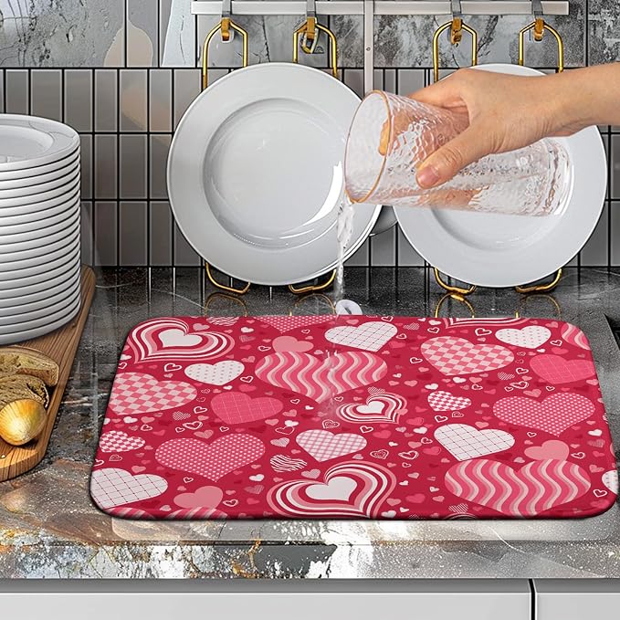 Valentine's Day Red Pink Love Heart Drying Mat - Image 5