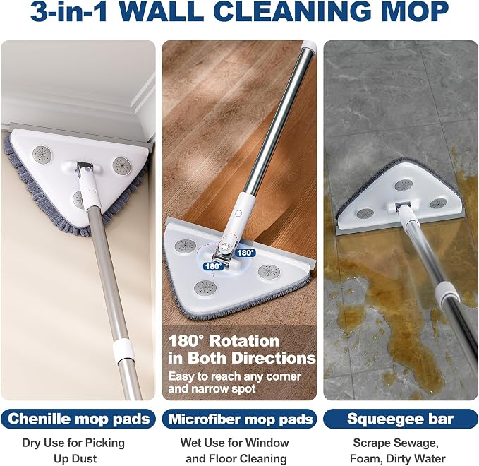 Wall Cleaner Mop with Long Handle, Wall Duster with Extension Pole, 3-in-1 Wall - Image 7
