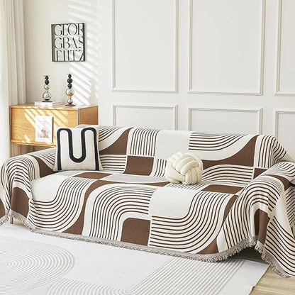 Boho Couch Cover Sofa Covers Washable, Chenille Couch Covers for 3 Cushion Couch Sofa Pet Friendly, Bohemian Sofa Slipcovers for Sectional Sofa, Loveseat, 2 3 4 Seater (71" x 134", Coffee)