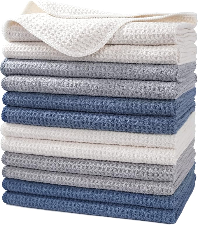 POLYTE Premium Microfiber Kitchen Dish Hand Towel Waffle Weave 12 Pack by Polyte