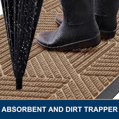 Smiry Front Door Mat Outside Entrance, Heavy Duty Sturdy Natural Rubber Doormat, Trap Dirt and Moisture, Easy Clean Low Profile Mats for Indoor Outdoor Entry, Irregular Triangle (71x47, Coffee)