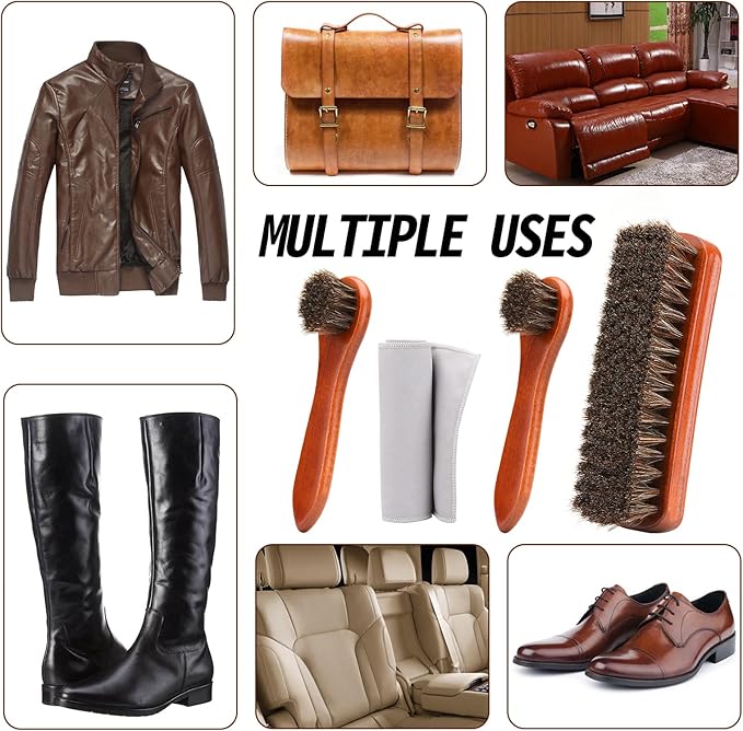 4-Piece Horsehair Shoe Brush Shine Kit, Shoe Polish Kit, Leather Shoes Boot - Image 6