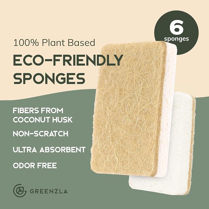 Greenzla Kitchen Sponges, Odor Free Plant-Based Dish Sponges, Non-Scratch Sisal - Image 2