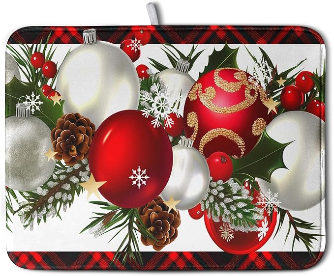 Christmas Red Buffalo Plaid Dish Drying Mat by Kwlegh