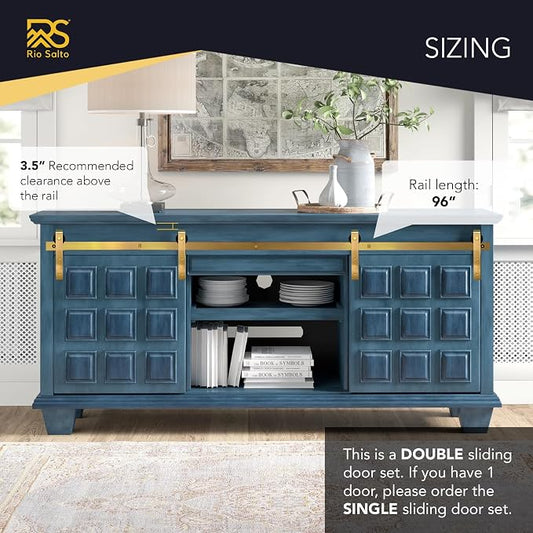Rio Salto Mini Gold Barn Door Hardware Kit, Double Pannel Cabinet Sliding Barn - Image 2