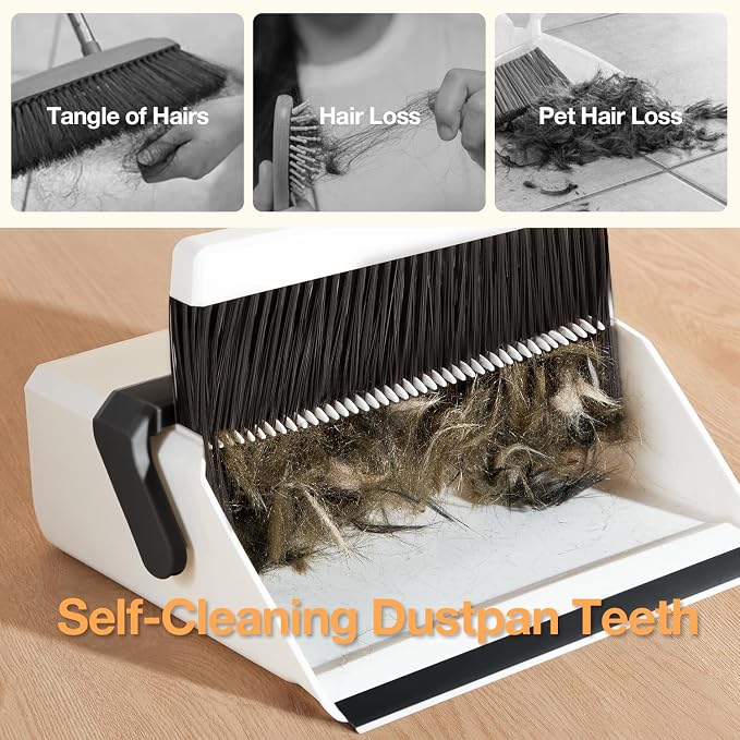 Broom with Dustpan Combo Set, UOEOS One-Sweep Clean, Pet Hair Removal Broom - Image 2