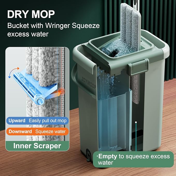 JOYMOOP Mop and Bucket with Wringer Set, Flat Squeeze Mop with Bucket, Dust Mop - Image 3