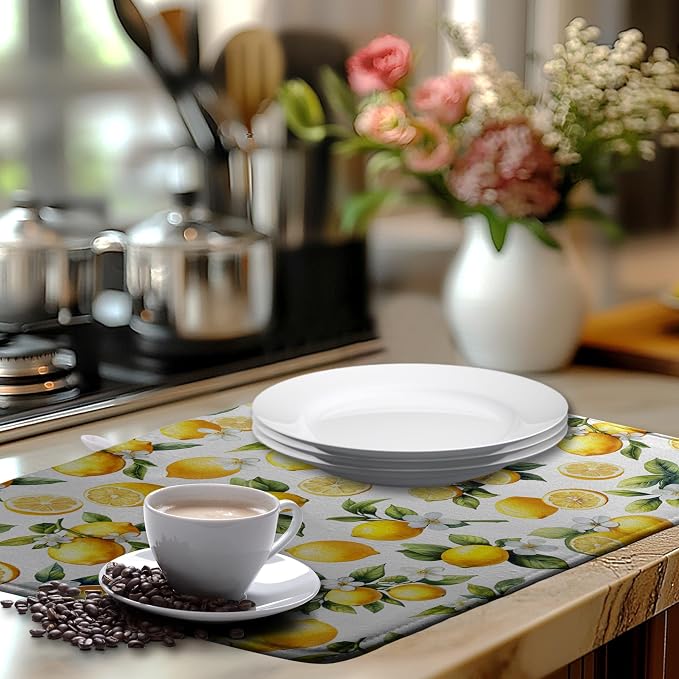 Lemon Dish Drying Mat Spring Summer Kitchen Dish Drying Pad Absorbent Drying Mat - Image 6