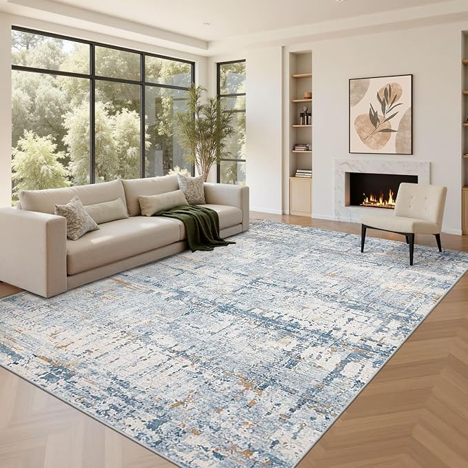 Blue 8x10 Area Rugs, Large Soft Rugs by Rugxara
