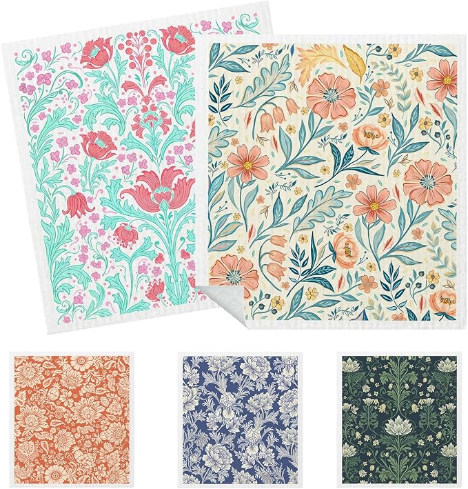 5 Pack Mixed Vintage Floral Swedish Kitchen Dishcloths Dish Towel, Dish Towels by HEIFAM