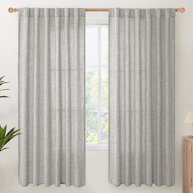 YoungsTex Dark Grey Linen Semi Sheer Curtains 2 Panels by YoungsTex