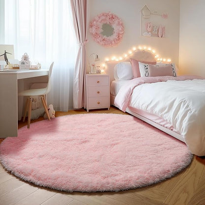 ONASAR Light Pink Round Area Rugs 6ft for Bedroom Living Room, Washable Fluffy Circle Rug for Kids Girls Boys Teen, Soft Plush Shaggy Carpet for Nursery Dorm Classroom Playroom Home Decor Aesthetic
