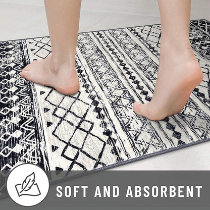 KUTA Moroccan Area Rugs 2x3, Black Navy Blue Entryway Rug Non-Slip Washable Small Indoor Door Mat, Ultra Soft Print Vintage Geometric Low-Pile Floor Carpet for Entrance, Kitchen