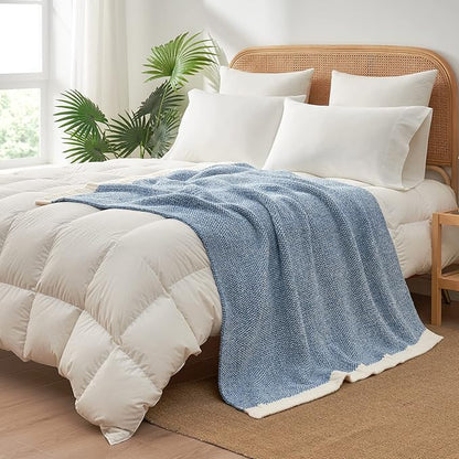 Snuggle Sac Heather Blue Throw Blanket for Couch, Oversized Throw XL Super Soft Warm Blankets Cozy Knit Fuzzy Lightweight Throws for Sofa, Bed, Camping, Picnic, Heather Blue, 50x70 inches