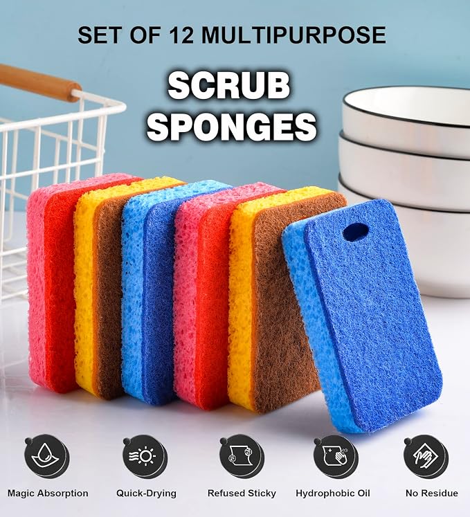 METUUTER 12-Count Scrub Sponges Kitchen Sponge Heavy Duty, Cellulose Sponges - Image 3