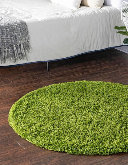Unique Loom Solid Shag Collection Area Rug (3' 3" Round, Grass Green)