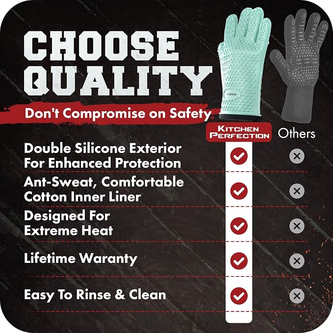 KITCHEN PERFECTION Silicone Smoker Oven Gloves -Extreme Heat Resistant BBQ - Image 9