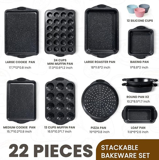 Kikcoin 22 PCS Nonstick Baking Pans Set, Stackable Bakeware Sets - Image 2