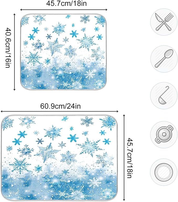 Winter Snowflake Blue Dish Drying Mat - Image 3