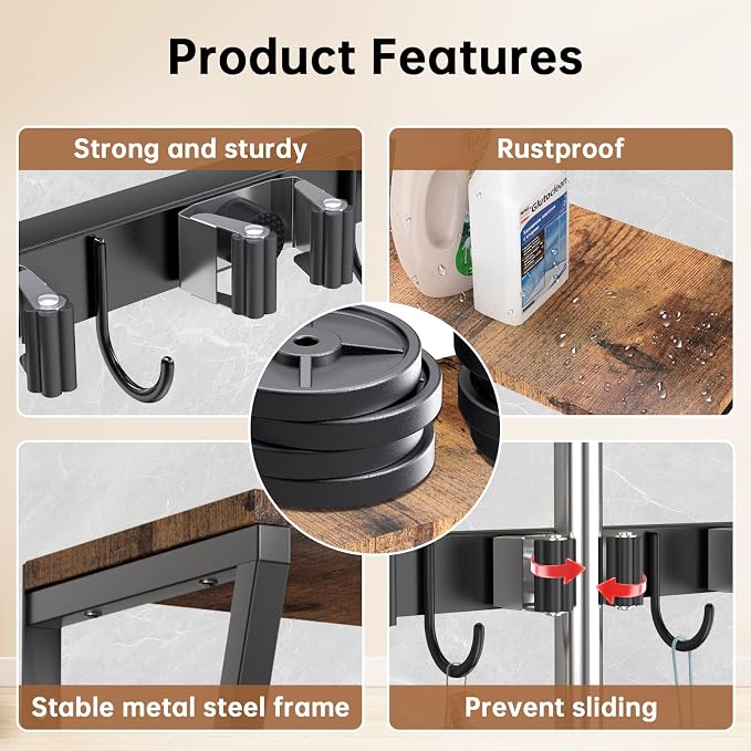 Broom Holder Wall Mount, Heavy Duty Broom & Mop Organizer Wall Hanging - Image 3