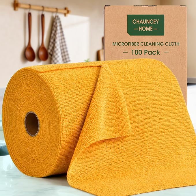 Microfiber Cleaning Cloth Roll–100 Pack, Tear Away Microfiber Towels, by CHAUNCEYHOME