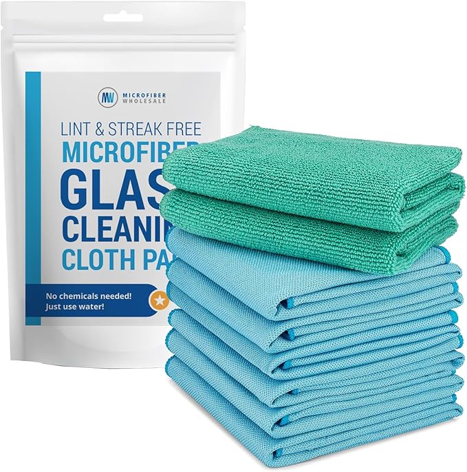 Claro 2 Step Glass Cleaning Cloth 8-Pack – Green Wet & Blue Dry Microfiber by MicrofiberWholesale