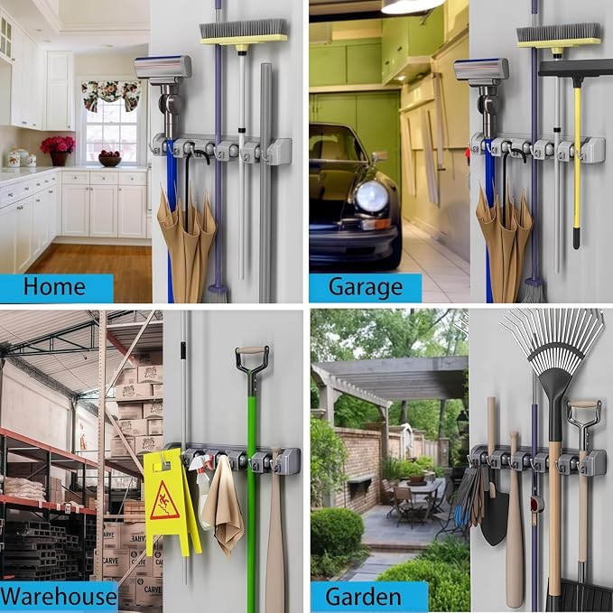 Wall Mount Broom and Mop Holder, Heavy Duty Long Handle Garden Tool Organizer - Image 8