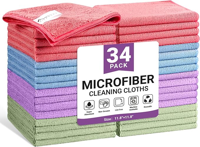 Microfiber Cleaning Cloth, 34 Pack Assorted Color Cleaning Rags by Unknown