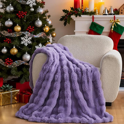 Lotus Karen Faux Fur Throw Blanket Purple - Big Bubble Rabbit Fluff Blanket for Couch Bed Sofa,Softest Fluffy Fuzzy Cozy Blanket,Thick Furry Plush Shaggy Warm Blankets for Women,60x80 Inches