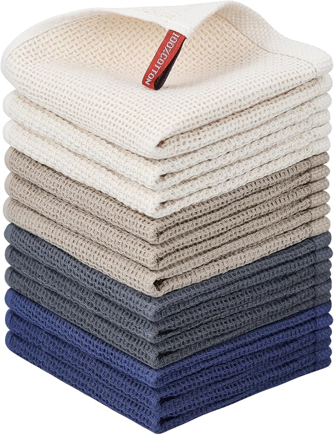 Nialnant 12 Pack Dish Towels, 100% Cotton Kitchen Towels, Soft and Absorbent by Nialnant
