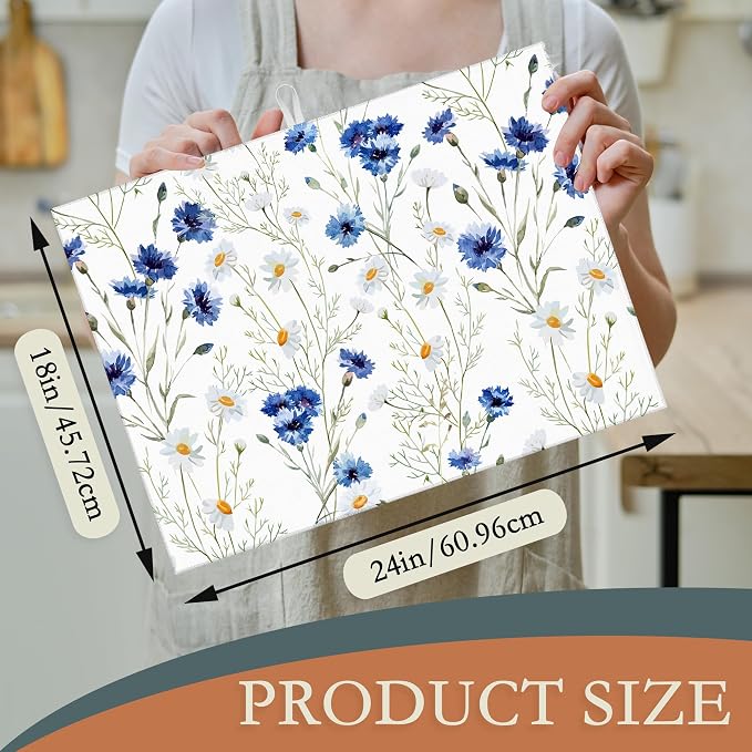 Wildflowers Dish Drying Mat, Watercolor Poppy Cornflower Drying Rack Pad - Image 2