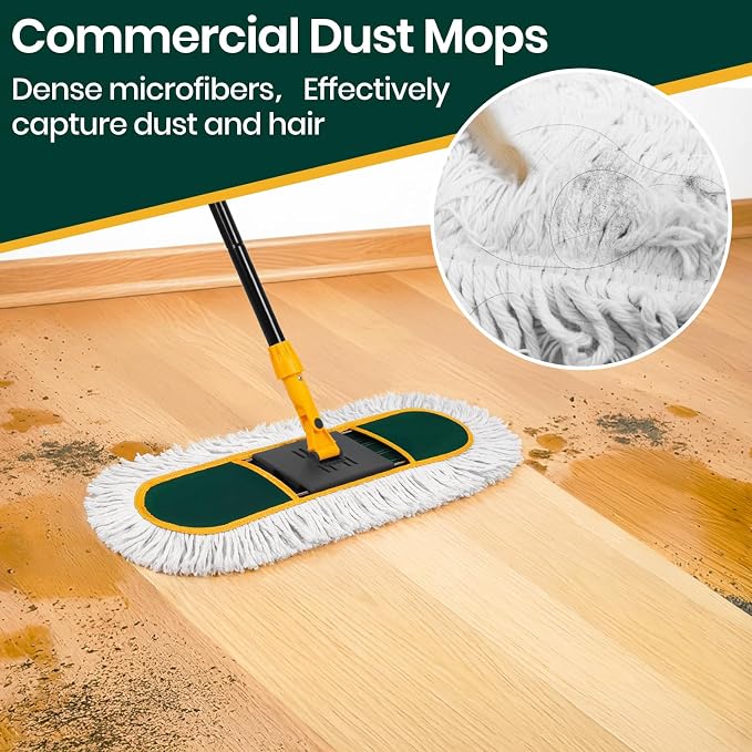 24 Inch Commercial Dust Mop for Floor Cleaning-Heavy Duty Dry & Wet Push Broom - Image 3