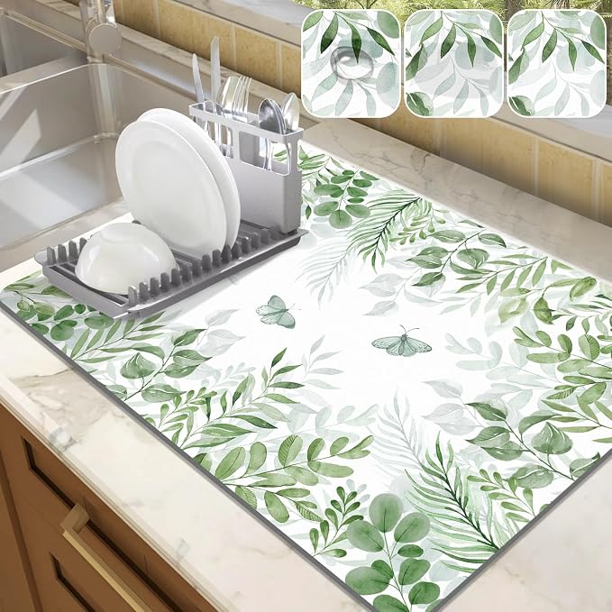 LOKHOM Dish Drying Mat for Kitchen Counter, Drain Rack Mat for Counter Coffee by LOKHOM