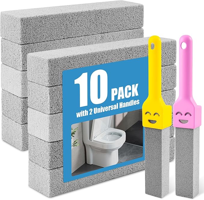 10 Pack Pumice Stone with 2 Handles, Toilet Bowl Cleaner Ring Remover, Pumice by Unknown