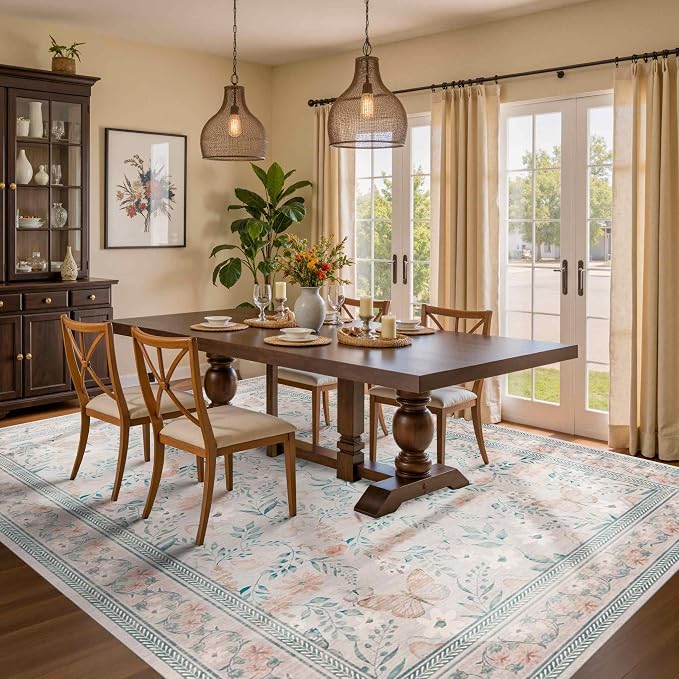 6x9 Pink Rug for Living Room Bedroom, Floral Washable Rug, Vintage Boho Area Rug - Image 3