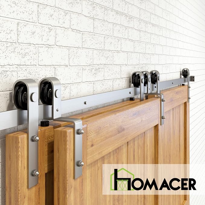 Homacer Brushed Nickel Single Track Bypass Sliding Barn Door Hardware Kit - Image 6