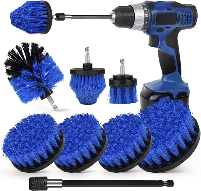 8 PackDrill Brush Attachment Set, 1/4in Power Scrubber Brush + Extend Long Rod by Tialero