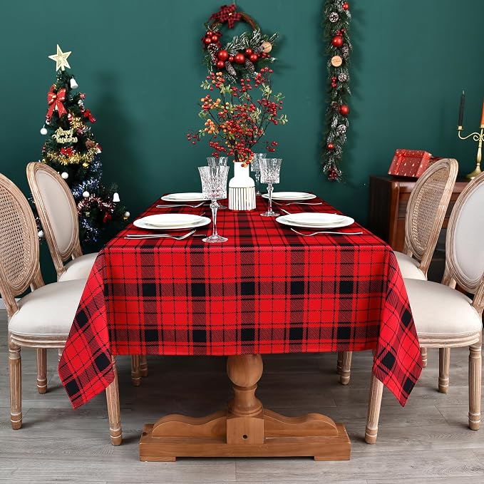 Classic Gingham Buffalo Xmas Tablecloth Fabric - Image 4