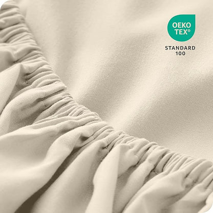 Bare Home 2-Pack Fitted Bottom Sheets Short Queen - Premium 1800 Ultra-Soft Wrinkle Resistant Microfiber - Deep Pocket (Short Queen, Sand)
