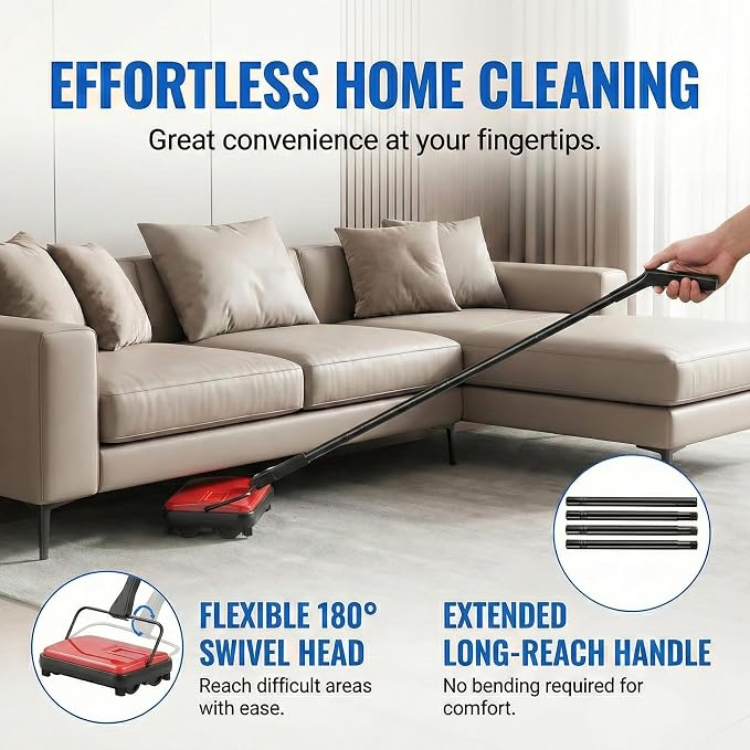 Manual Carpet Sweeper, Electric-Free Quiet Floor Sweeper - Image 3
