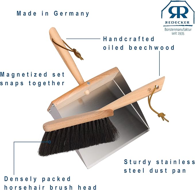 REDECKER Horsehair Fiber Hand Brush and Dust Pan Set, Heavy Duty Broom and - Image 5