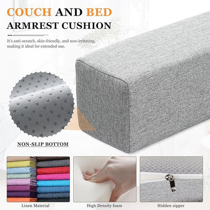Couch Arm Rest Pillow, Linen Armrest Cushion, High Density Foam Armrest Cushion, Removable & Washable Rectangular Headboard Elbow Support for Armchair Sofa Bed,Beige-2pcs,5.9x5.9x19.7