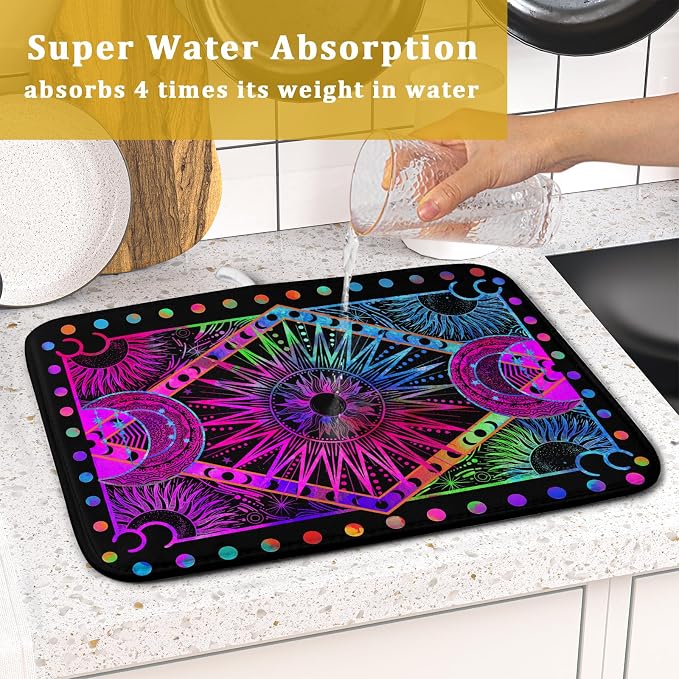 Purple Absorbent Dish Drying Mat Sun and Moon Microfiber Drying Pad - Image 7