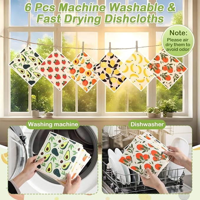 Lucomb Swedish Dish Cloths for Kitchen | 6-Pack Super Absorbent Washable - Image 2