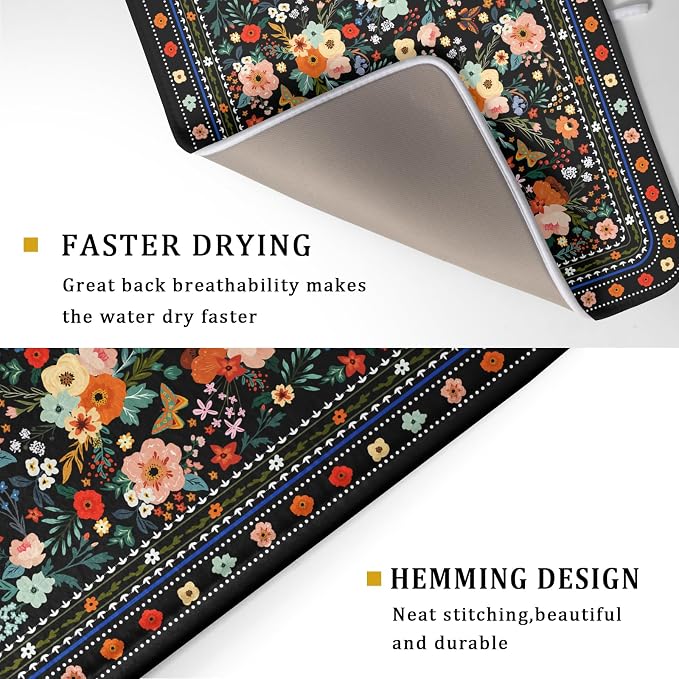 Floral Microfiber Dish Drying Mat Large Absorbent Dish Drainer Rack Pad - Image 3