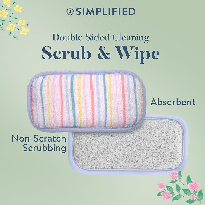 Simplified 5-Pack Scrub & Wipe 2-in-1 Dishwashing Sponges - Image 5
