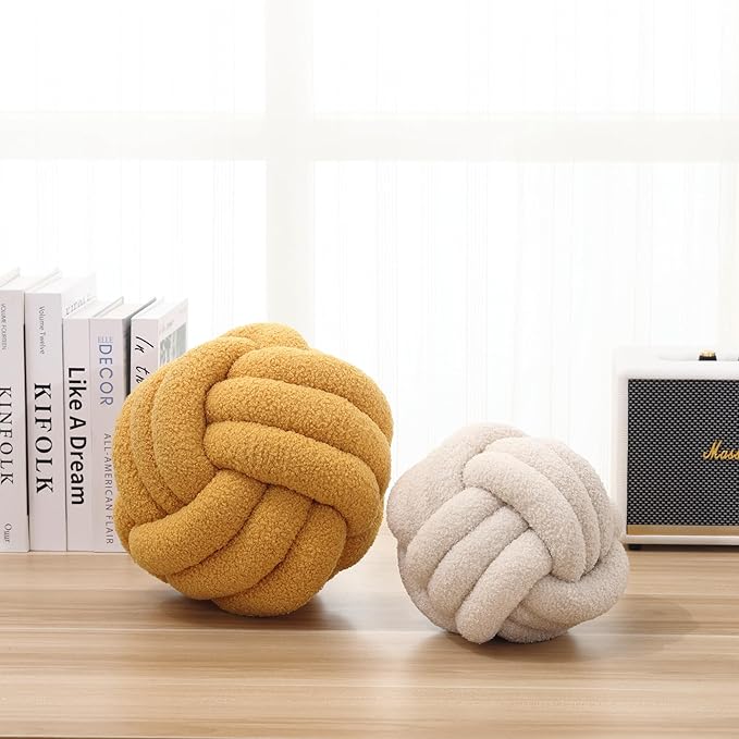 Petrella Knot Pillow Ball Round Throw Pillows Home Decor Cushion Decorative Aesthetic Throw Pillows，Lambswool Yellow 8inch