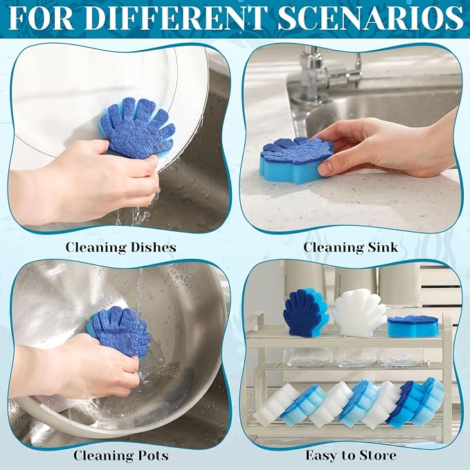 Tioncy 12 Pack Shell Kitchen Sponges Bulk Dual Sided Scrubber Summer Shell - Image 4