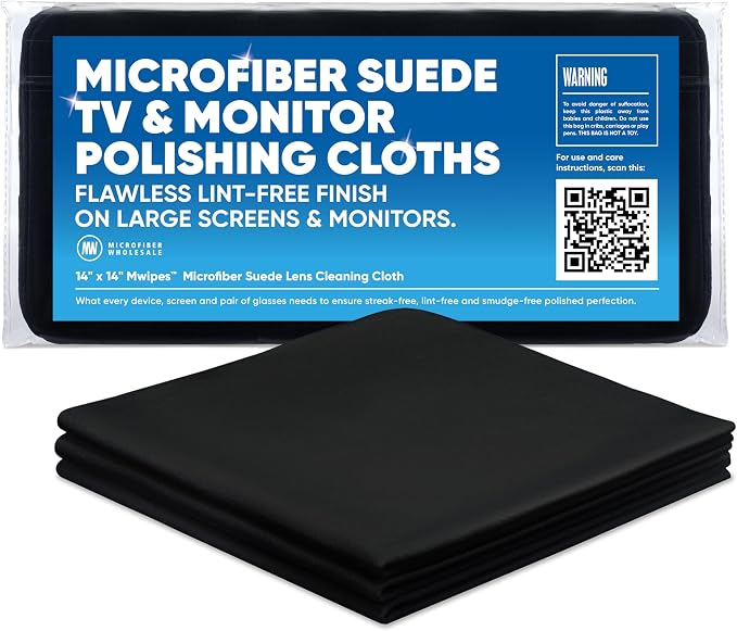 Microfiber Wholesale Premium TV Screen Cleaning Cloth Black | 14”x14” | 3pk | by MicrofiberWholesale