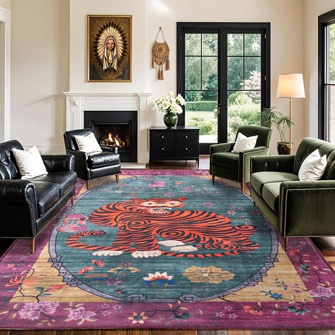 Vintage Tiger Rug Washable 8x10 FT Oriental Traditional Animal Print by CILEPMID-TimelessComfort